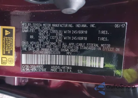 2017 Toyota Highlander Le from USA, damaged, VIN 5TDZARFH4HS030309